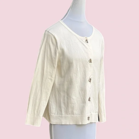 philosophy Cream Off White Light Knit Jacket Cardigan Large Lg - Picture 4 of 9